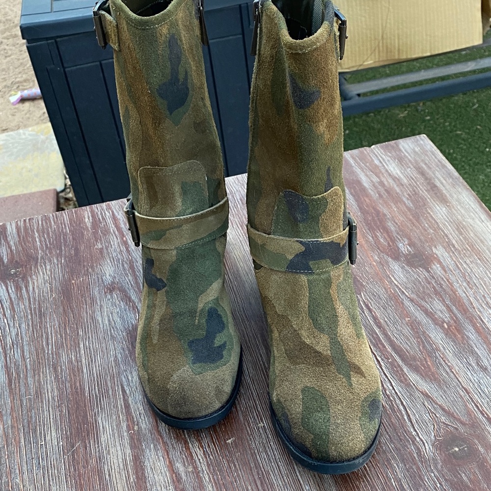Vince Camuto Women's Camo Suede Combat Boots - Green/Brown - Picture 2 of 8
